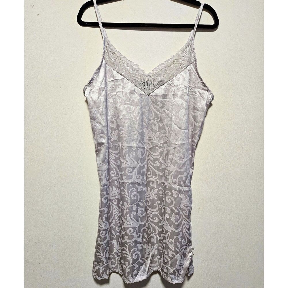 RACHEL Rachel Roy Silver Satin Jacquard Chemise Slip Dress Nightgown Womens L